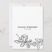 Eenvoudige elegante zwart witte bloemenrsvp kaart (Achterkant)