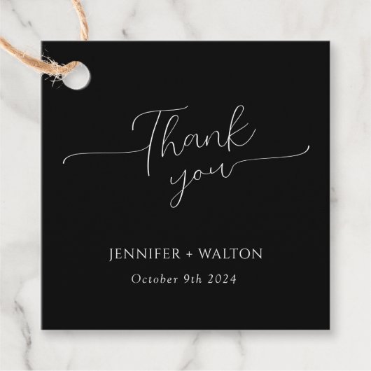 Eenvoudige Elegante zwart-witte bruiloft Bedankjes Labels (Voorkant)