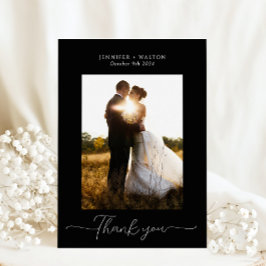 Eenvoudige Elegante zwart-witte bruiloft Bedankkaart