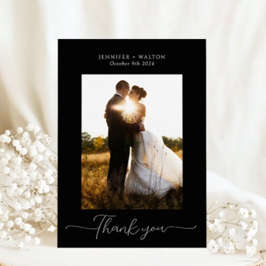 Eenvoudige Elegante zwart-witte bruiloft Bedankkaart