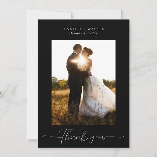 Eenvoudige Elegante zwart-witte bruiloft Bedankkaart (Voorkant)