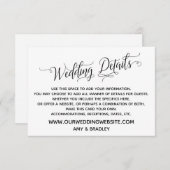 Eenvoudige, Elegante zwart-witte bruiloft details Informatiekaartje (Voorkant / Achterkant)