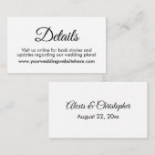 Eenvoudige, Elegante zwart-witte bruiloft details Informatiekaartje (Voorkant / Achterkant)