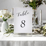 Eenvoudige elegante zwart-witte bruiloft kaart<br><div class="desc">Moderne elegante minimalistische klassieke zwarte kalligrafie script bruiloft receptie witte tafel kaart sjabloon met EDITABLE NUMMER. LET OP dat om verschillende nummers te bestellen moet u ze aanpassen en zet ze in het winkelwagentje een voor een (een kaart met geen 1, een andere met geen 2, etc). Je kunt de...</div>