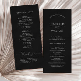Eenvoudige Elegante zwart-witte bruiloft Programmakaart