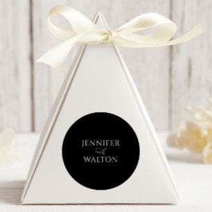 Eenvoudige Elegante zwart-witte bruiloft Ronde Sticker