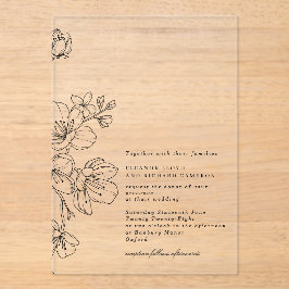Eenvoudige Elegante Zwarte Bloesem Bloemen Huwelij Acryl Uitnodigingen