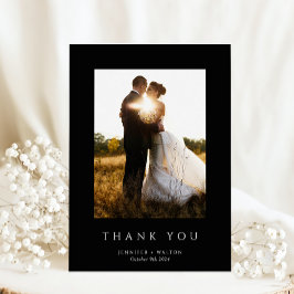 Eenvoudige Elegante zwarte bruiloft Bedankkaart