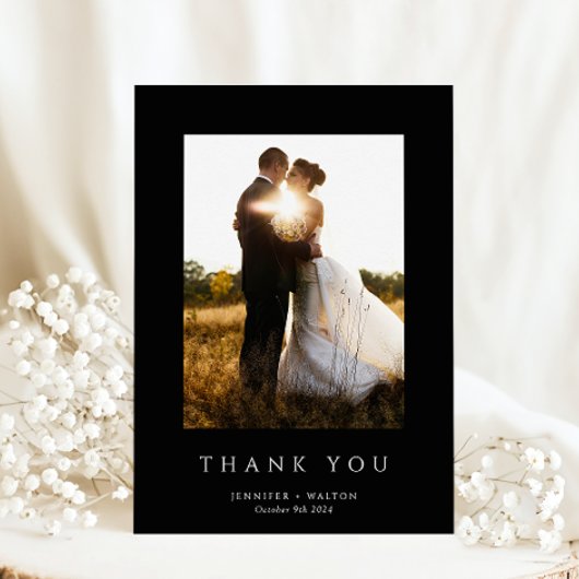 Eenvoudige Elegante zwarte bruiloft Bedankkaart