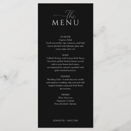 Eenvoudige Elegante zwarte bruiloft Menu (Voorkant)
