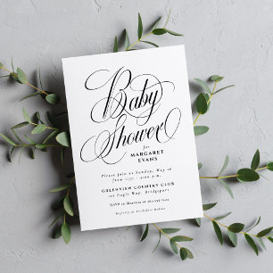 Eenvoudige elegante zwarte en witte babyshower kaart