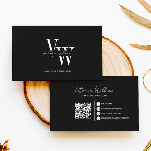 Eenvoudige Elegante Zwarte en Witte Beginletters Visitekaartje