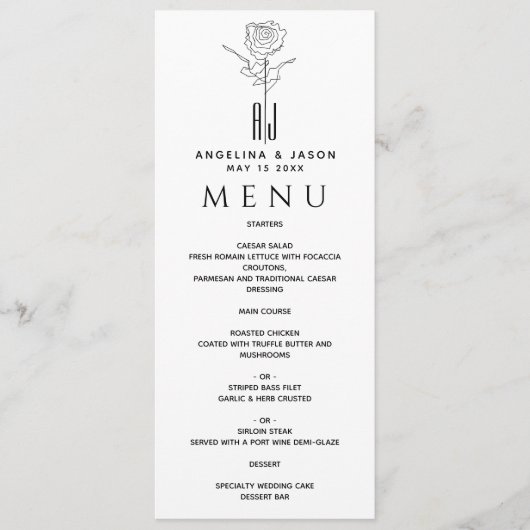 Eenvoudige Elegante Zwarte En Witte Bruiloft Menu (Voorkant)