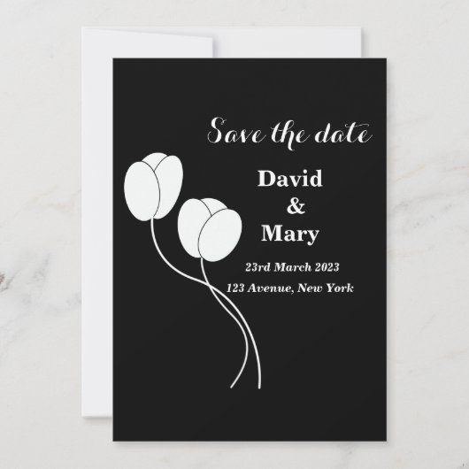Eenvoudige elegante zwarte en witte flora save the date (Voorkant)