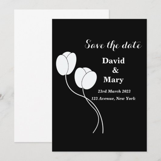 Eenvoudige elegante zwarte en witte flora save the date (Voorkant / Achterkant)