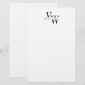 Eenvoudige Elegante Zwarte en Witte Initialen Briefpapier (Voorkant / Achterkant)