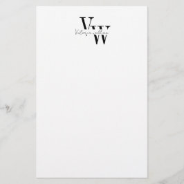 Eenvoudige Elegante Zwarte en Witte Initialen Briefpapier
