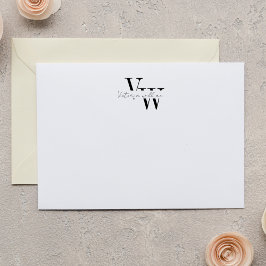 Eenvoudige Elegante Zwarte en Witte Initialen Notitiekaartje