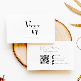 Eenvoudige Elegante Zwarte en Witte Initialen Visitekaartje