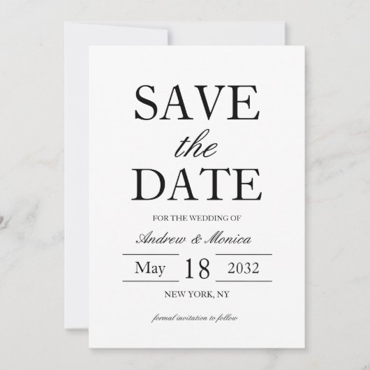 Eenvoudige elegante zwarte en witte tekst Alleen h Save The Date (Voorkant)