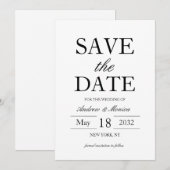 Eenvoudige elegante zwarte en witte tekst Alleen h Save The Date (Voorkant / Achterkant)