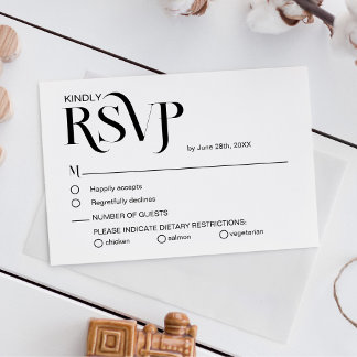 Eenvoudige Elegante Zwarte en Witte Trouw RSVP Kaa Kaartje
