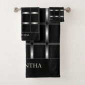 Eenvoudige elegante zwarte en zilveren geometrisch bad handdoek (Insitu)