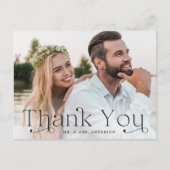 Eenvoudige elegante zwarte foto bruiloft dank u briefkaart (Voorkant)