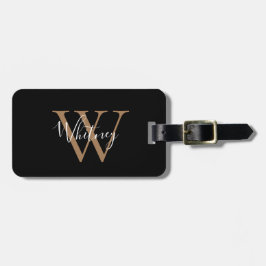 Eenvoudige Elegante Zwarte Gouden Script Naam Mono Bagagelabel