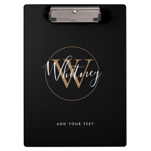 Eenvoudige Elegante Zwarte Gouden Witte Script Mon Klembord (Voorkant)