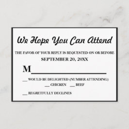 Eenvoudige Elegante Zwarte Huwelijks RSVP Kaartje