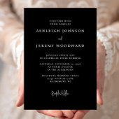 Eenvoudige Elegante Zwarte Huwelijksuitnodiging Kaart