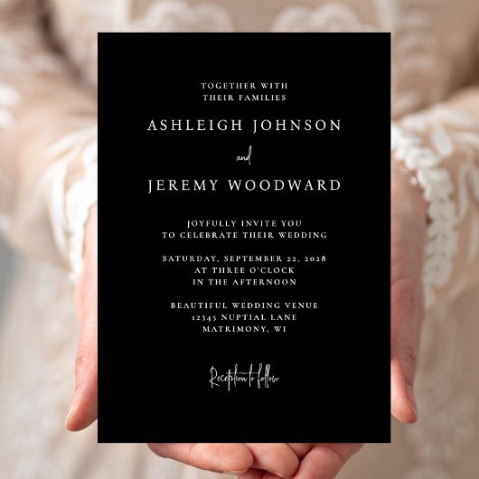 Eenvoudige Elegante Zwarte Huwelijksuitnodiging Kaart