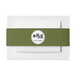 Eenvoudige elegante zwarte initialen groene bruilo uitnodigingen wikkel