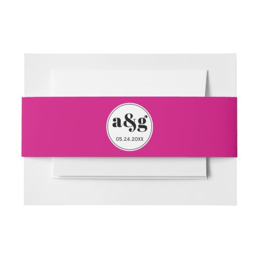 Eenvoudige elegante zwarte initialen magenta roze uitnodigingen wikkel (Voorkant Voorbeeld)