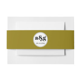 Eenvoudige elegante zwarte initialen olijfgroene b uitnodigingen wikkel