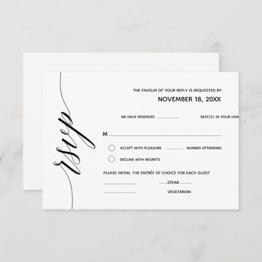 Eenvoudige elegante zwarte kalligrafie, bruiloft R Informatiekaartje (Voorkant / Achterkant)