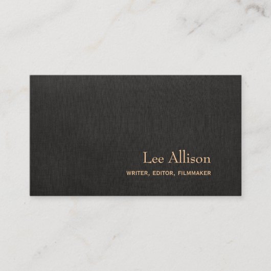 Eenvoudige, elegante zwarte linnen Professional Visitekaartje (Voorkant)