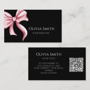 Eenvoudige Elegante Zwarte Roze Strik QR Code Visitekaartje