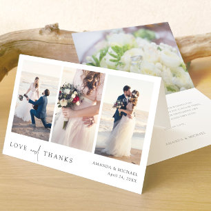 Eenvoudige Elegante Zwarte Tekst Fotocollage Weddi Bedankkaart