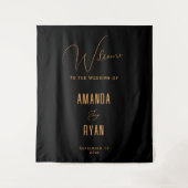 Eenvoudige Elegante Zwarte Welkom Script Bruiloft Wandkleed (Voorkant)