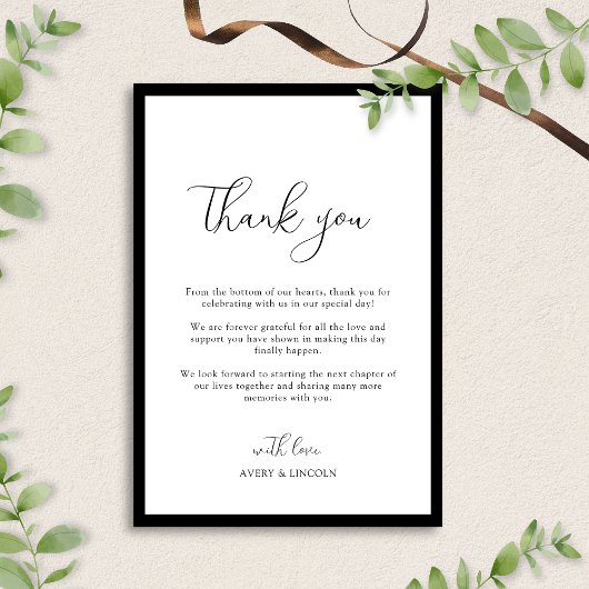 Eenvoudige Elegante Zwarte & Witte Rand Script Tro Bedankkaart
