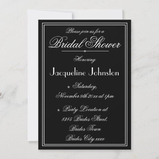 Eenvoudige Elegante Zwarte & Witte Script Bruidsdo Kaart (Voorkant)
