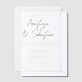 Eenvoudige Elegante Zwarte & Witte Script Foto Bru Vellum Uitnodigingen (Offset)