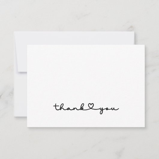 Eenvoudige Elegante Zwarte Witte Script Hart Dank Bedankkaart (Voorkant)