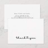 Eenvoudige Elegante Zwarte Witte Script Hart Dank  Bedankkaart (Voorkant / Achterkant)