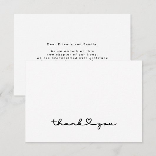 Eenvoudige Elegante Zwarte Witte Script Hart Dank  Bedankkaart (Voorkant / Achterkant)