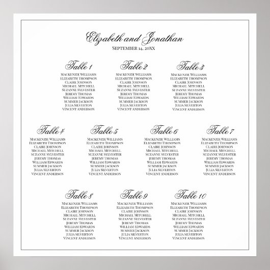 Eenvoudige Elegantie 10 Tafel Bruiloft Zitting Gra Poster (Voorkant)