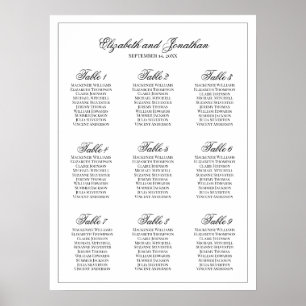Eenvoudige Elegantie 9 Tafel Bruiloft Zittinggrafi Poster