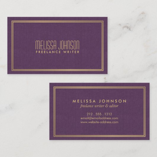 Eenvoudige elegantie Art Deco stijl Paarse / Faux  Visitekaartje (Voorkant / Achterkant)